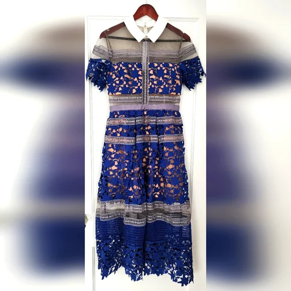 Self-Portrait Liliana Cobalt Blue Lace Dress - Picture 4 of 7